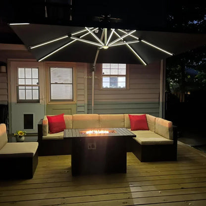 Square Cantilever Umbrella with Base, Outdoor Umbrellas with Lights