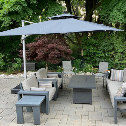 Square Cantilever Umbrella with Base, Outdoor Umbrellas with Lights