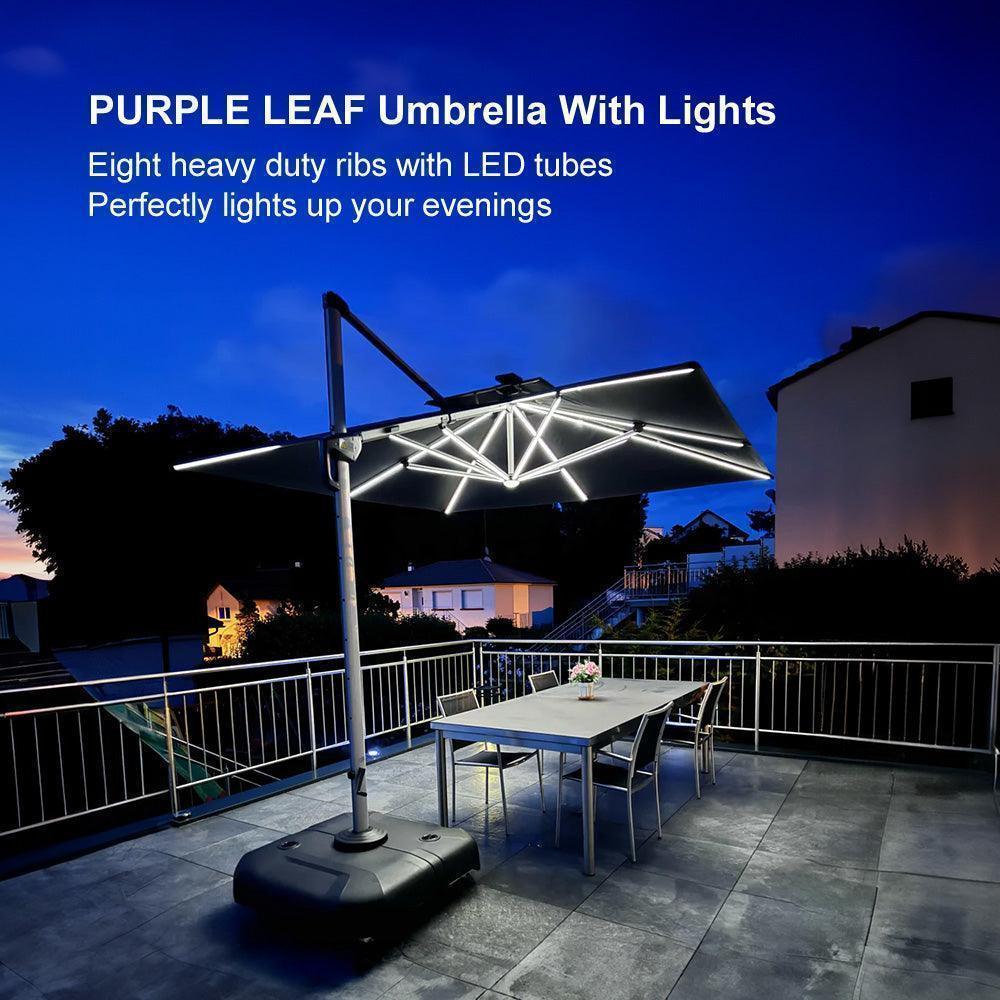 Square Cantilever Umbrella with Base, Outdoor Umbrellas with Lights