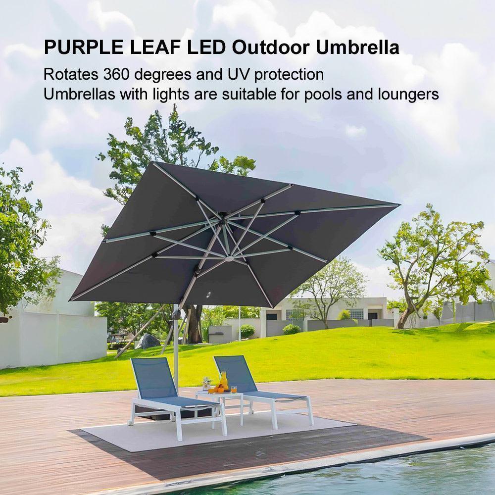 Square Cantilever Umbrella with Base, Outdoor Umbrellas with Lights