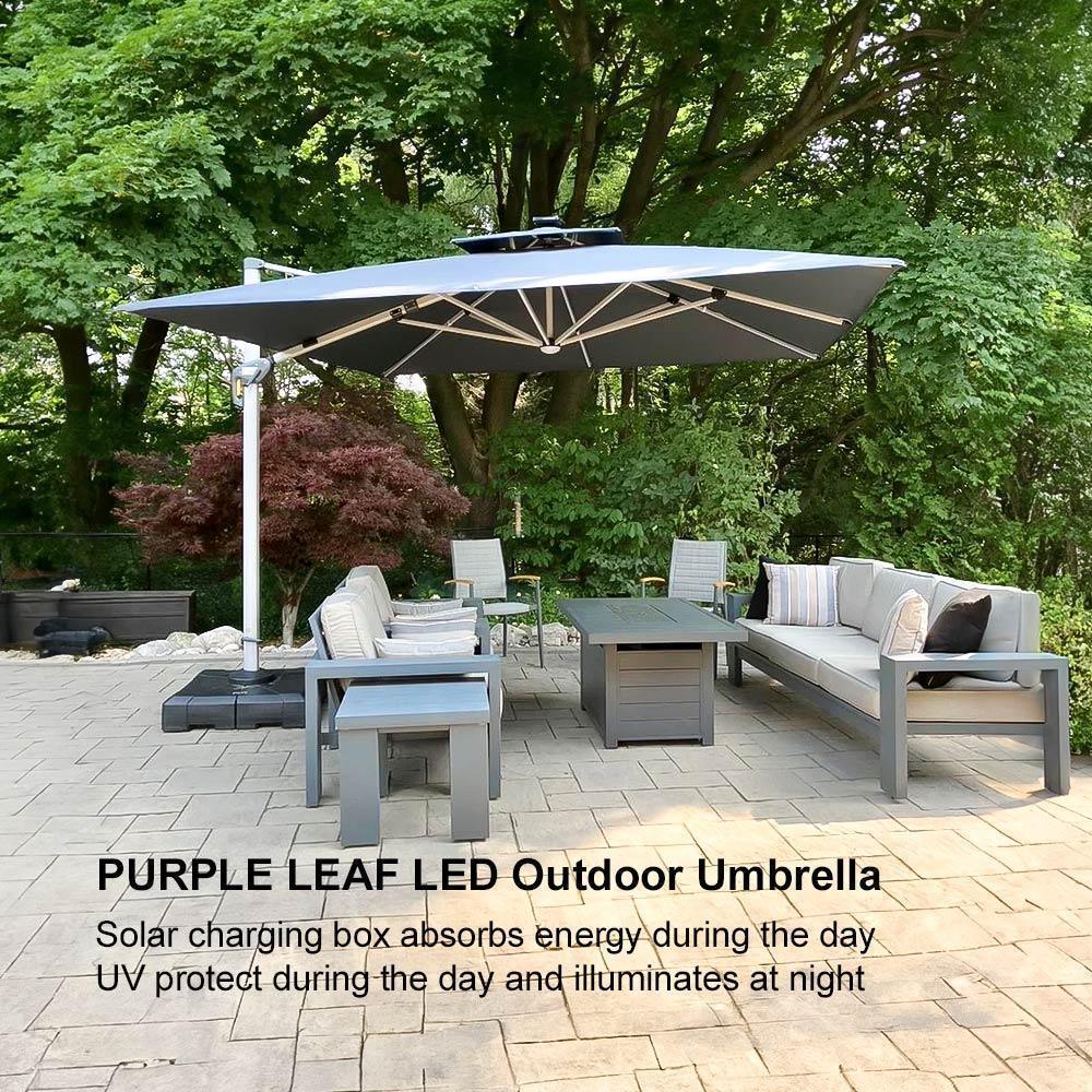 Square Cantilever Umbrella with Base, Outdoor Umbrellas with Lights