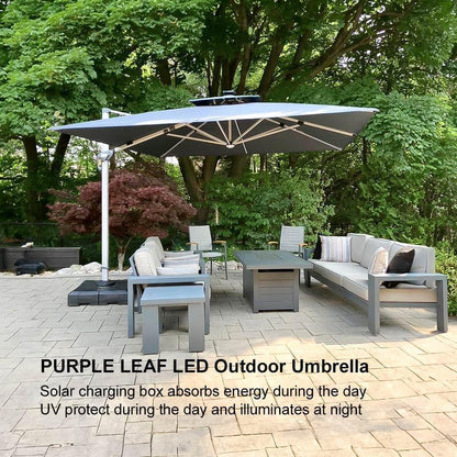 Square Cantilever Umbrella with Base, Outdoor Umbrellas with Lights