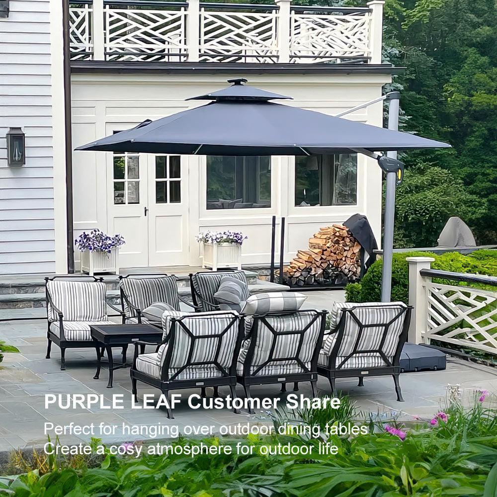 Square Cantilever Umbrella with Base, Outdoor Umbrellas with Lights