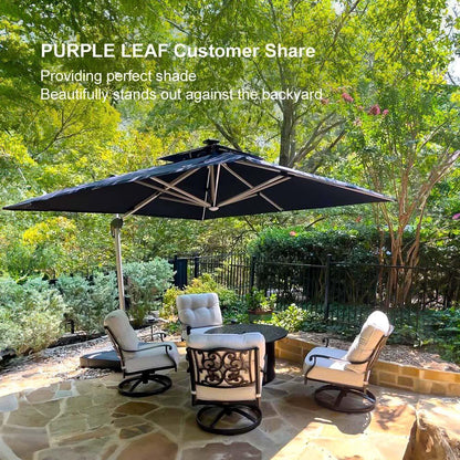 Square Cantilever Umbrella with Base, Outdoor Umbrellas with Lights