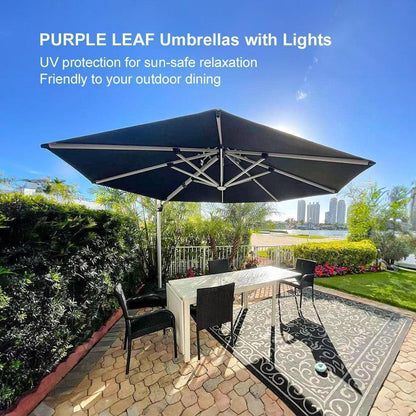 Round Cantilever Umbrella with Base, Outdoor Umbrellas with Lights