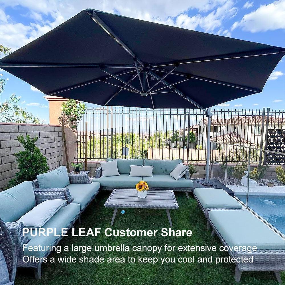 Round Cantilever Umbrella with Base, Outdoor Umbrellas with Lights