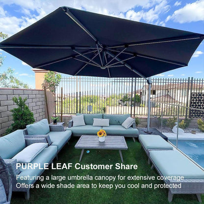 Round Cantilever Umbrella with Base, Outdoor Umbrellas with Lights