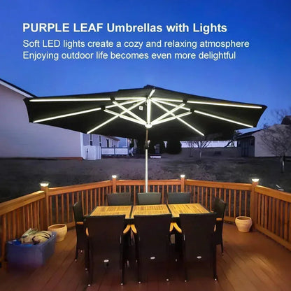Round Cantilever Umbrella with Base, Outdoor Umbrellas with Lights