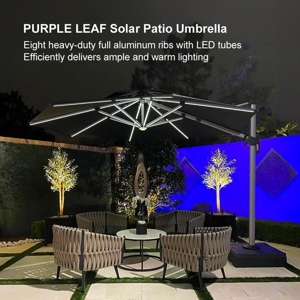 Round Cantilever Umbrella with Base, Outdoor Umbrellas with Lights