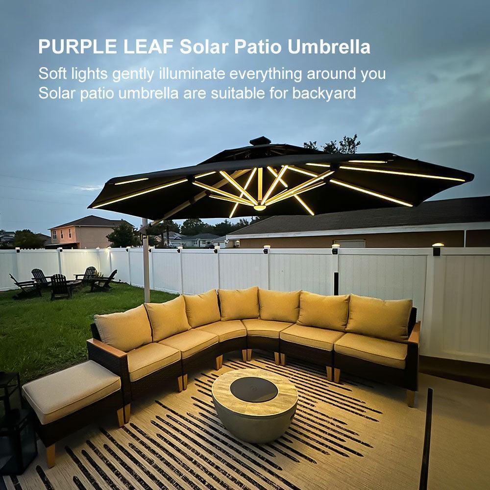 Round Cantilever Umbrella with Base, Outdoor Umbrellas with Lights