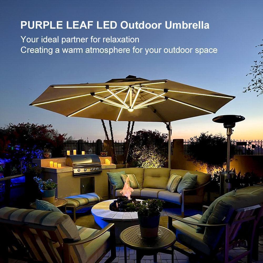 Round Cantilever Umbrella with Base, Outdoor Umbrellas with Lights