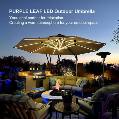 Round Cantilever Umbrella with Base, Outdoor Umbrellas with Lights
