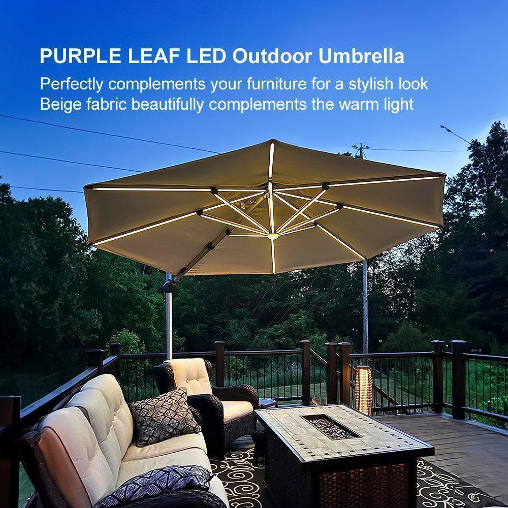 Round Cantilever Umbrella with Base, Outdoor Umbrellas with Lights
