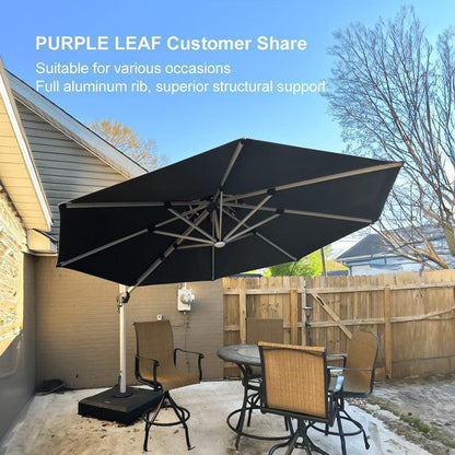 Round Cantilever Umbrella with Base, Outdoor Umbrellas with Lights