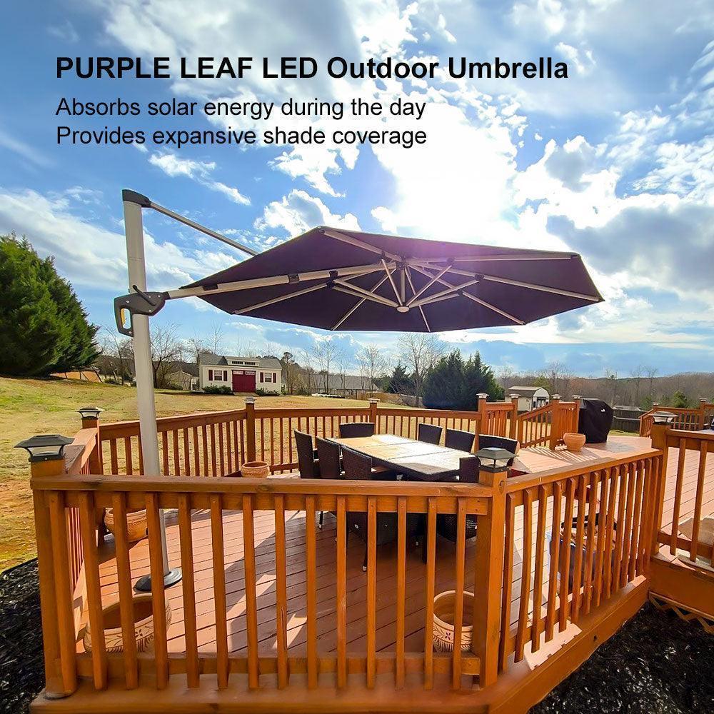 Round Cantilever Umbrella with Base, Outdoor Umbrellas with Lights