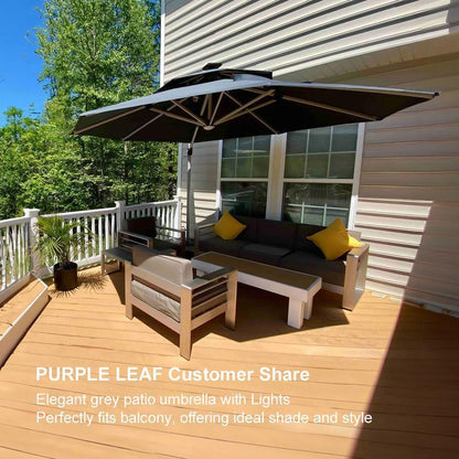 Round Cantilever Umbrella with Base, Outdoor Umbrellas with Lights