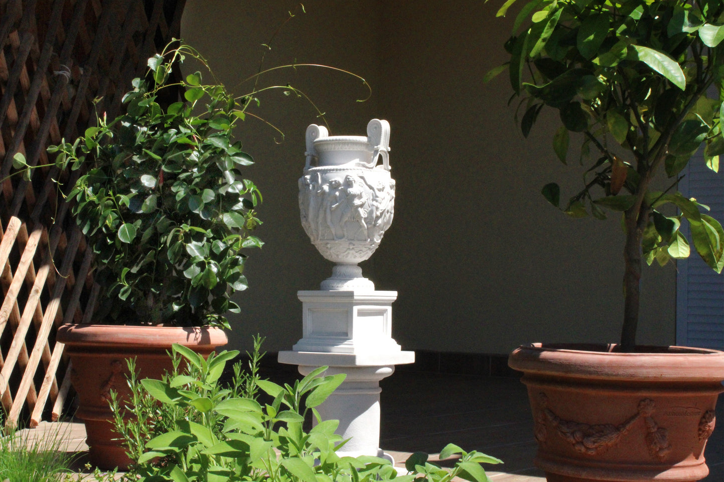 Classic Marble Vase on Large Pedestal